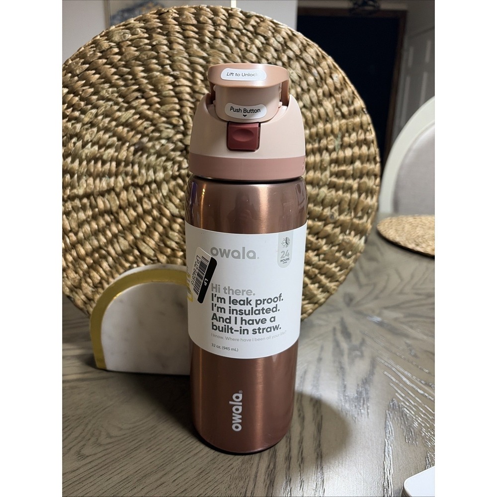 Owala 32oz FreeSip‎ Water Bottle, In Good Company Rose Gold Holiday RARE- NWT